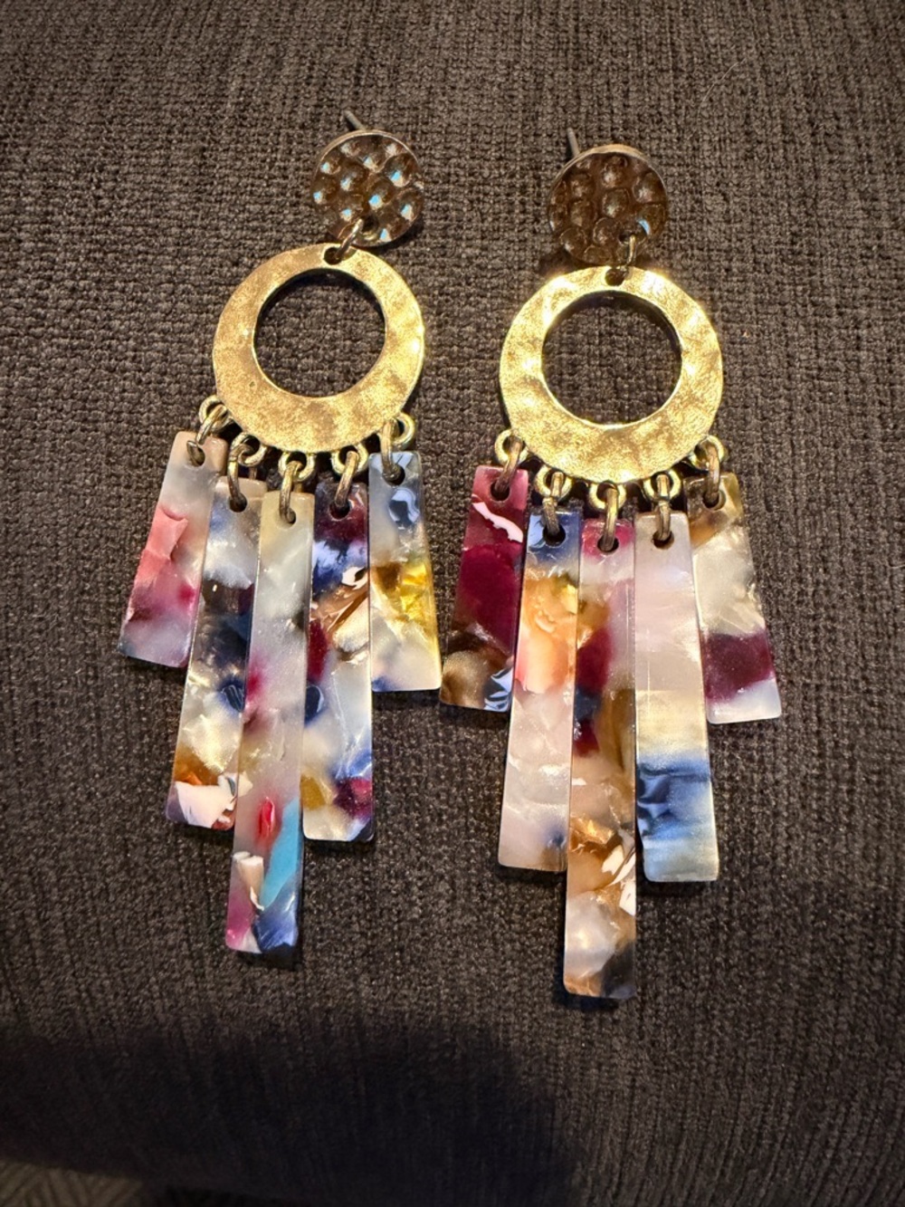 Gold Hoop Dangle Earrings with Multicolor Resin Tassels